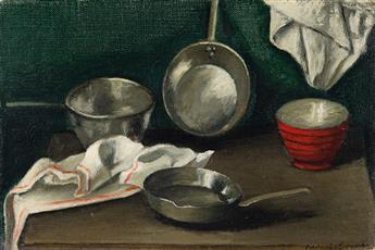 RAPHAEL SOYER Still Life with Kitchen Utensils (Pots and Pan).